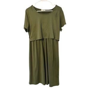 Olive Green Nursing Short Sleeve Dress